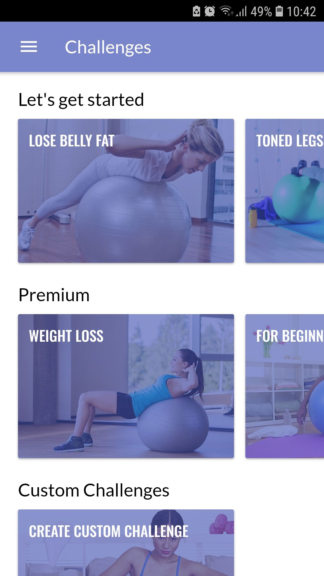 Exercise Ball Workout mobile fitness app challenges