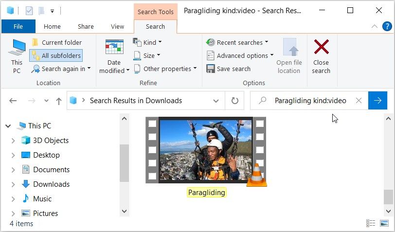 Finding Specific Videos Using File Explorer Search Bar