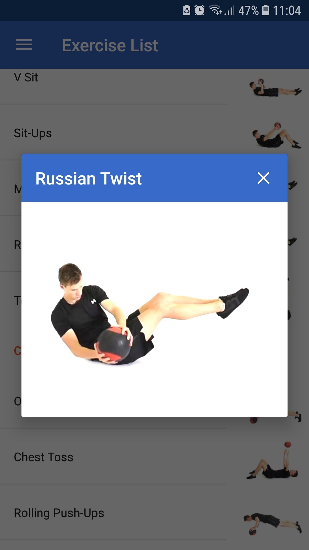 Fitify Medicine Ball mobile fitness app Russian twist