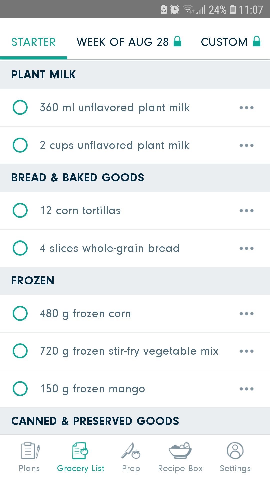 Forks Meal Planner mobile food app weekly menu