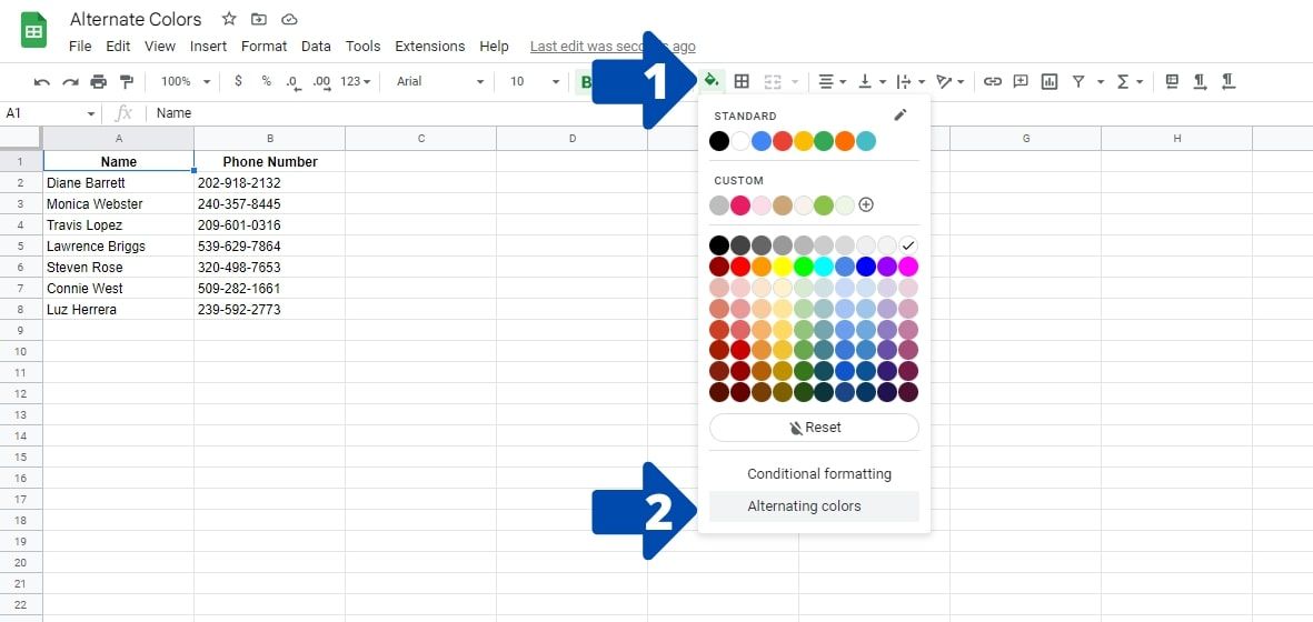 Edit Theme Colors Google Sheets