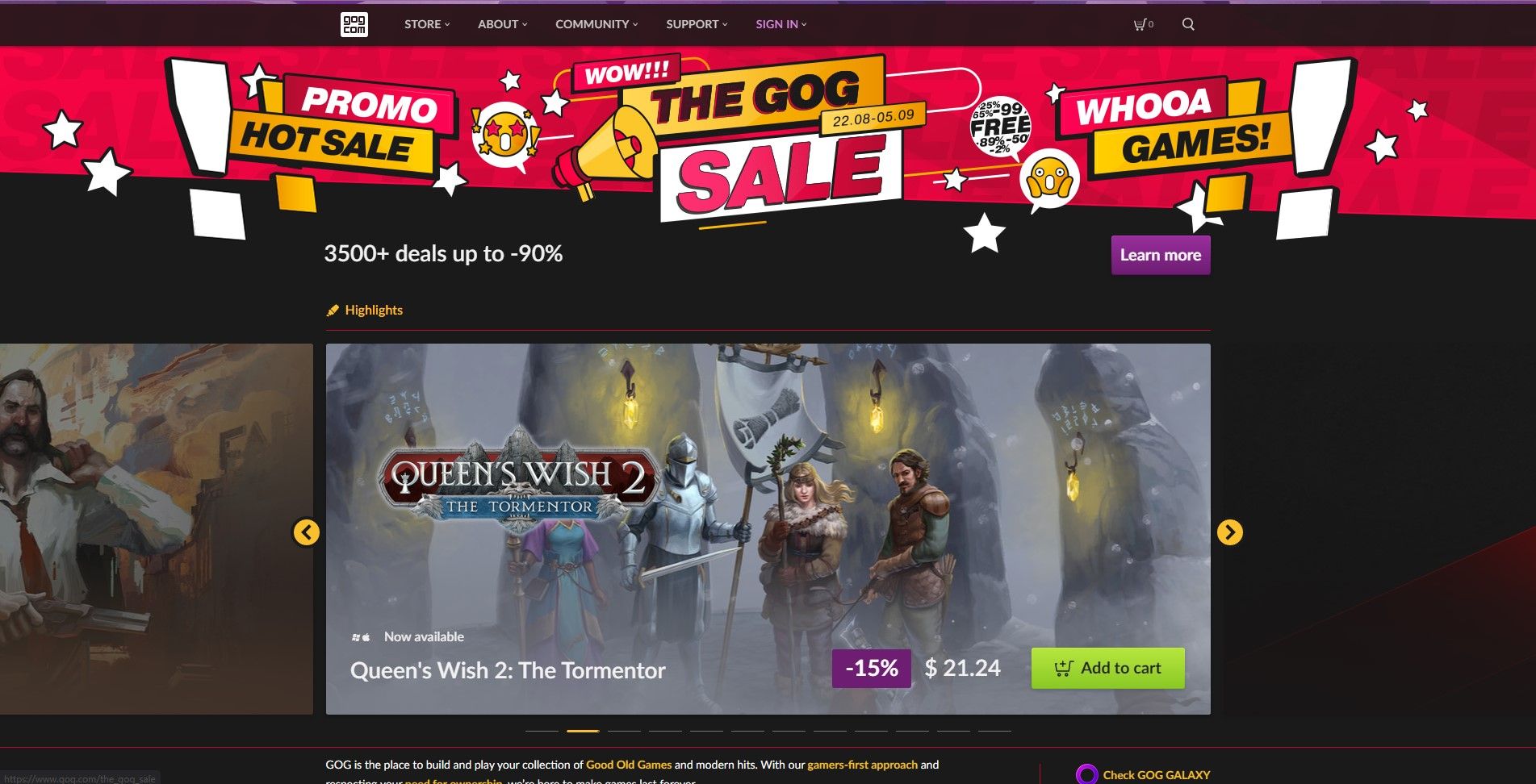 منوی فروشگاه GOG