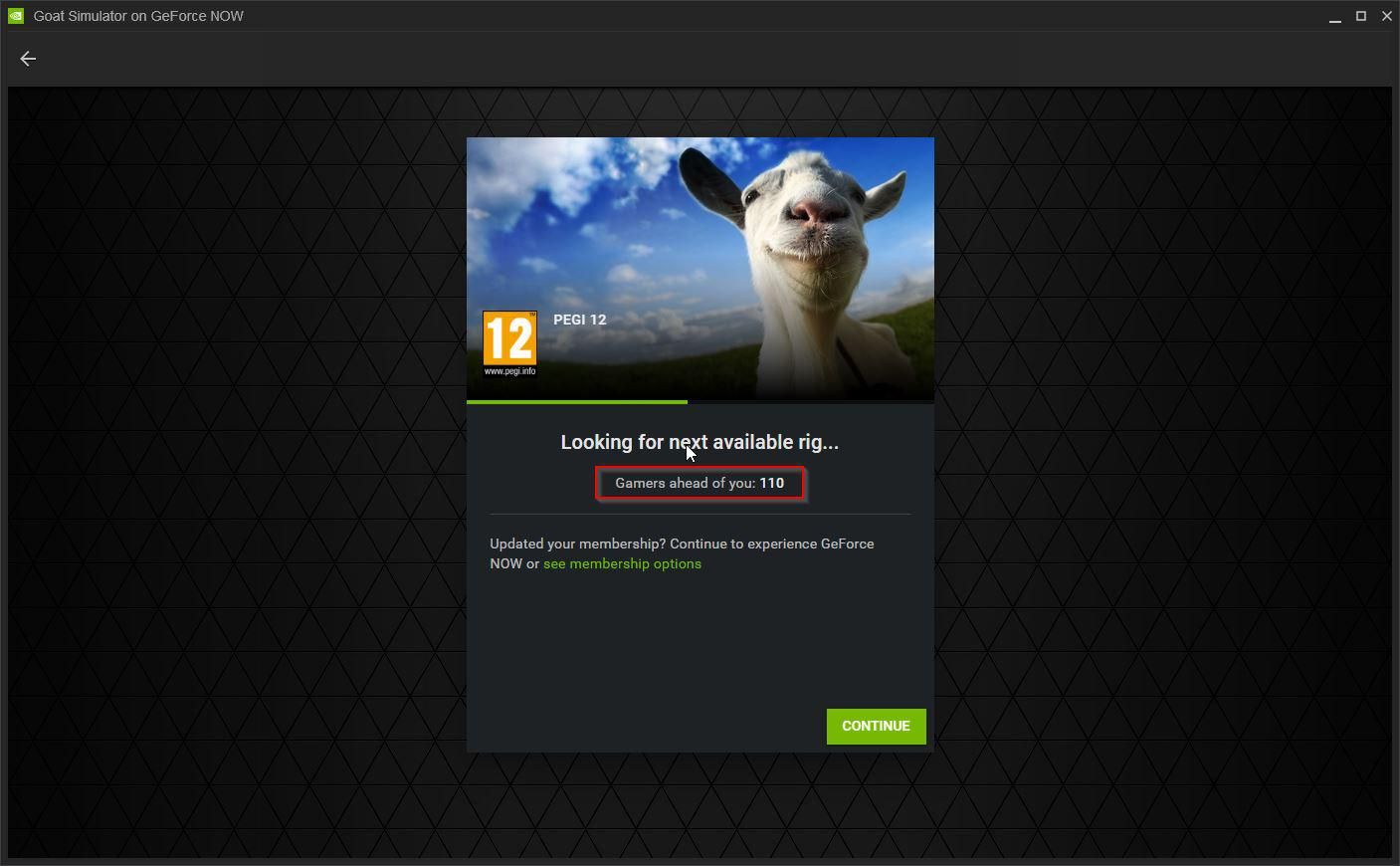 GeForce NOW Goat Simulator Waiting Queue