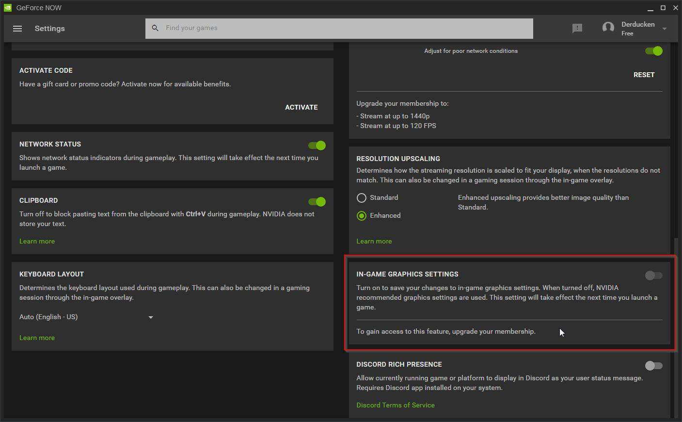 GeForce NOW In Game Graphics Settings