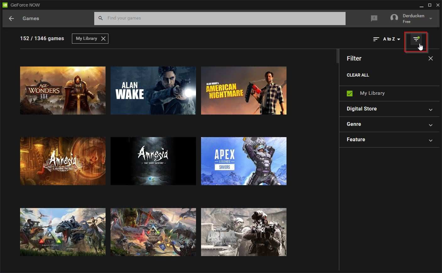 GeForce NOW Library Filtering