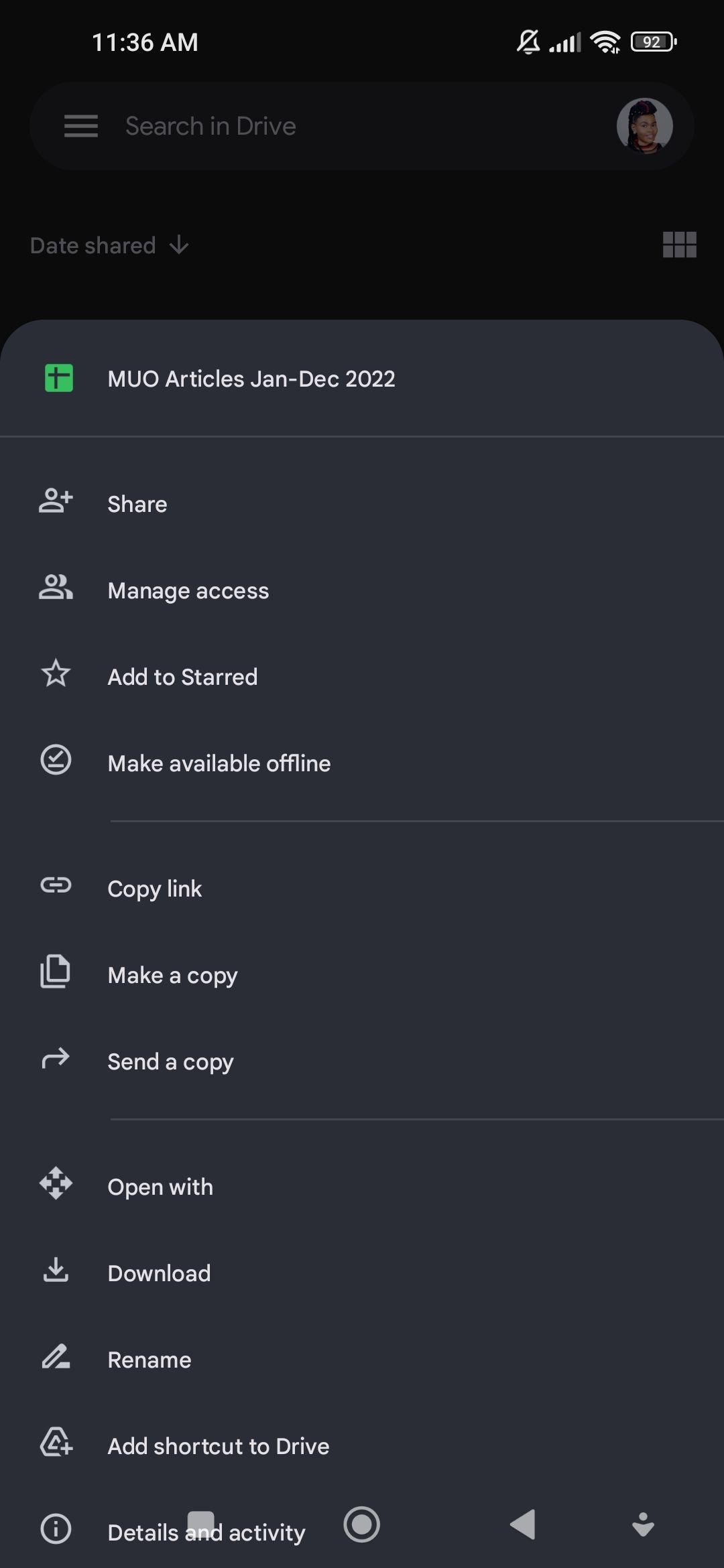 Google Drive Manage access button