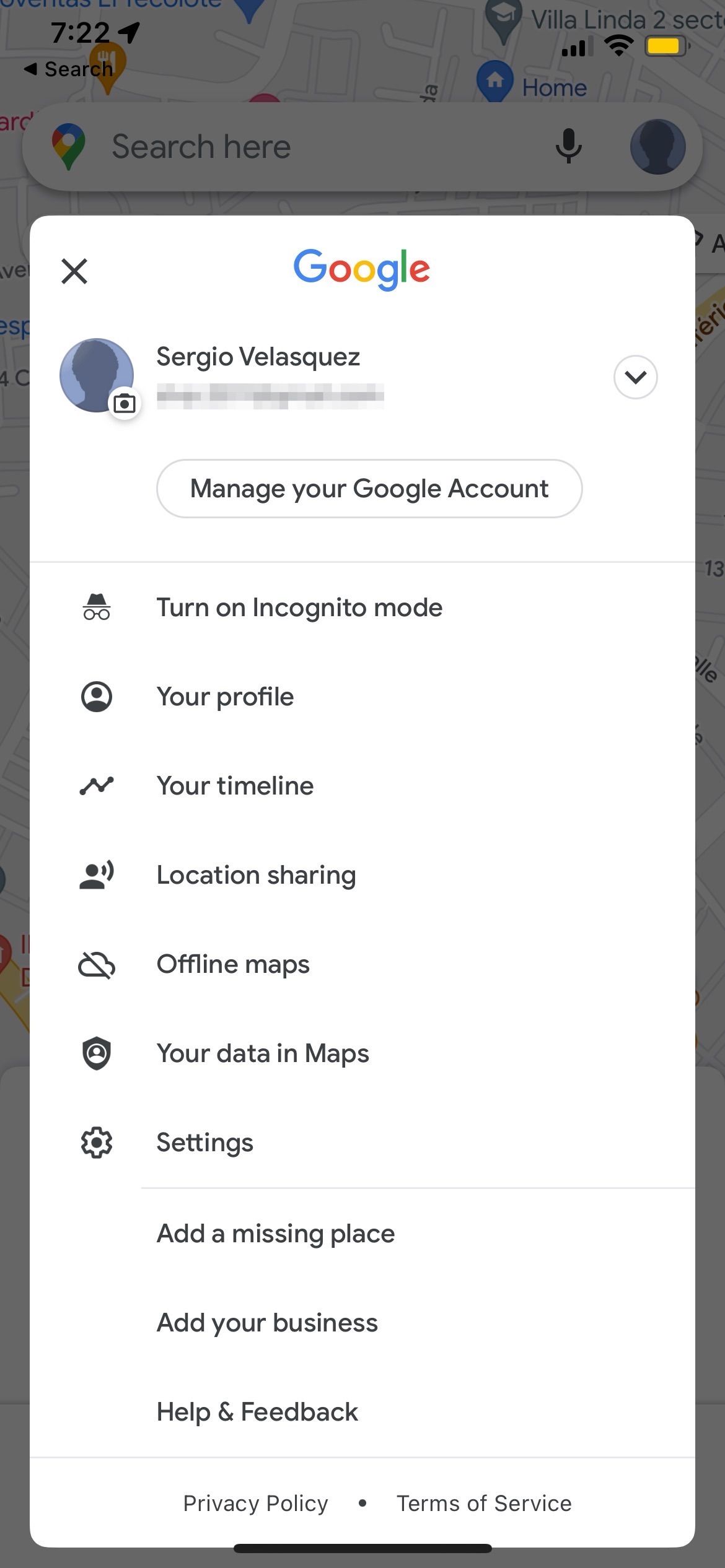 Google Maps Profile iPhone
