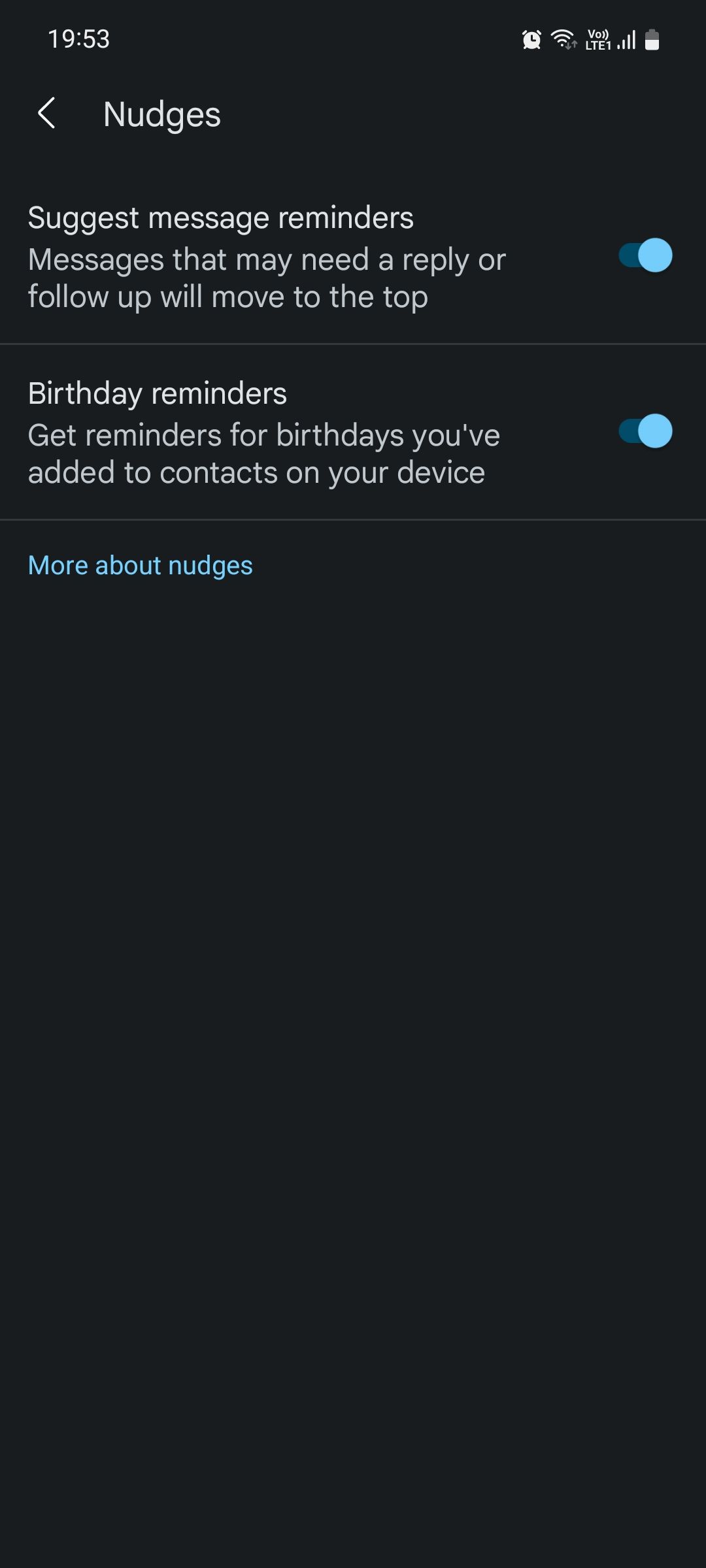Google Messages Nudges menu