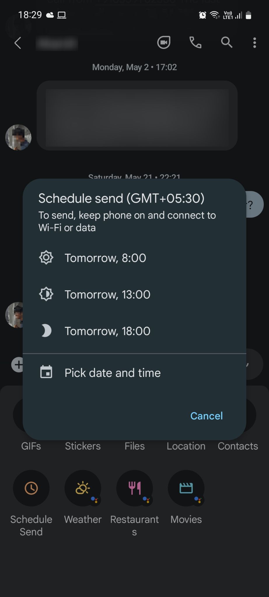 Google Messages Schedule send message presets