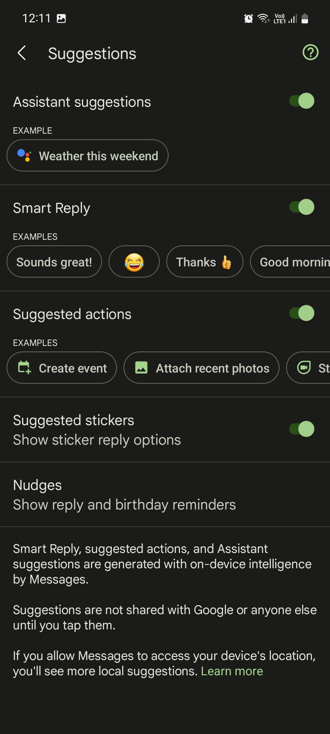 Google Messages Suggestions
