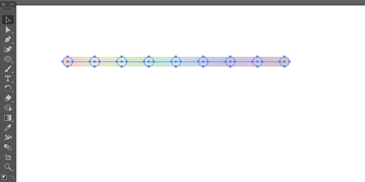 White Illustrator canvas with a straight line of rainbow gradient.