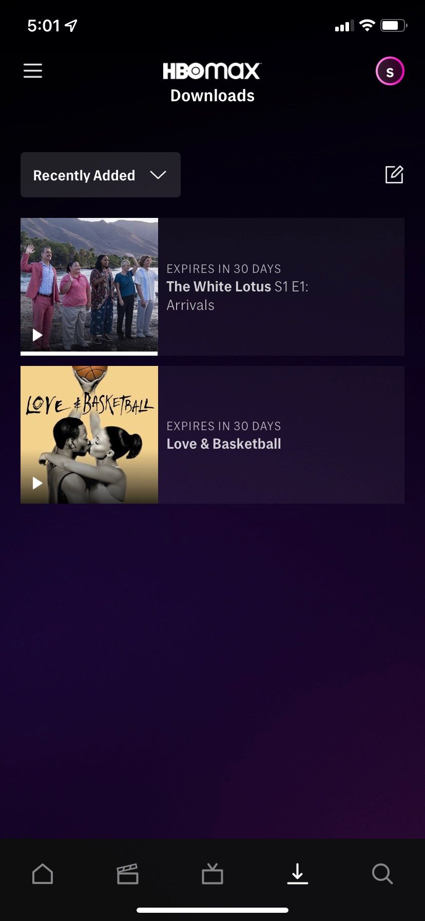 Screenshot of new HBO Max downloads page