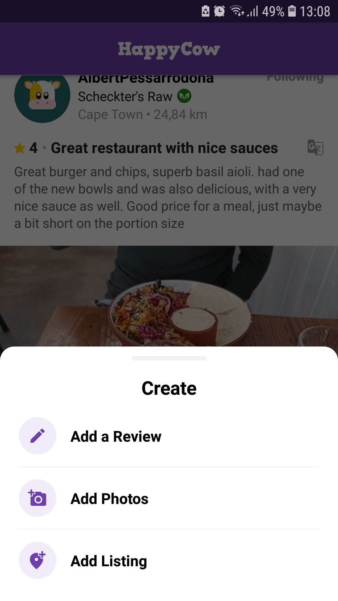 HappyCow mobile food app create