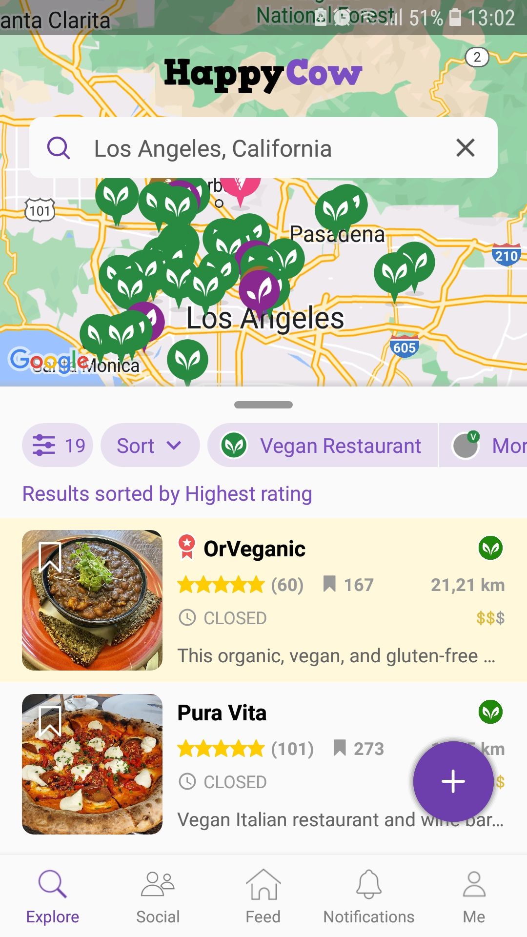 HappyCow mobile food app explore california