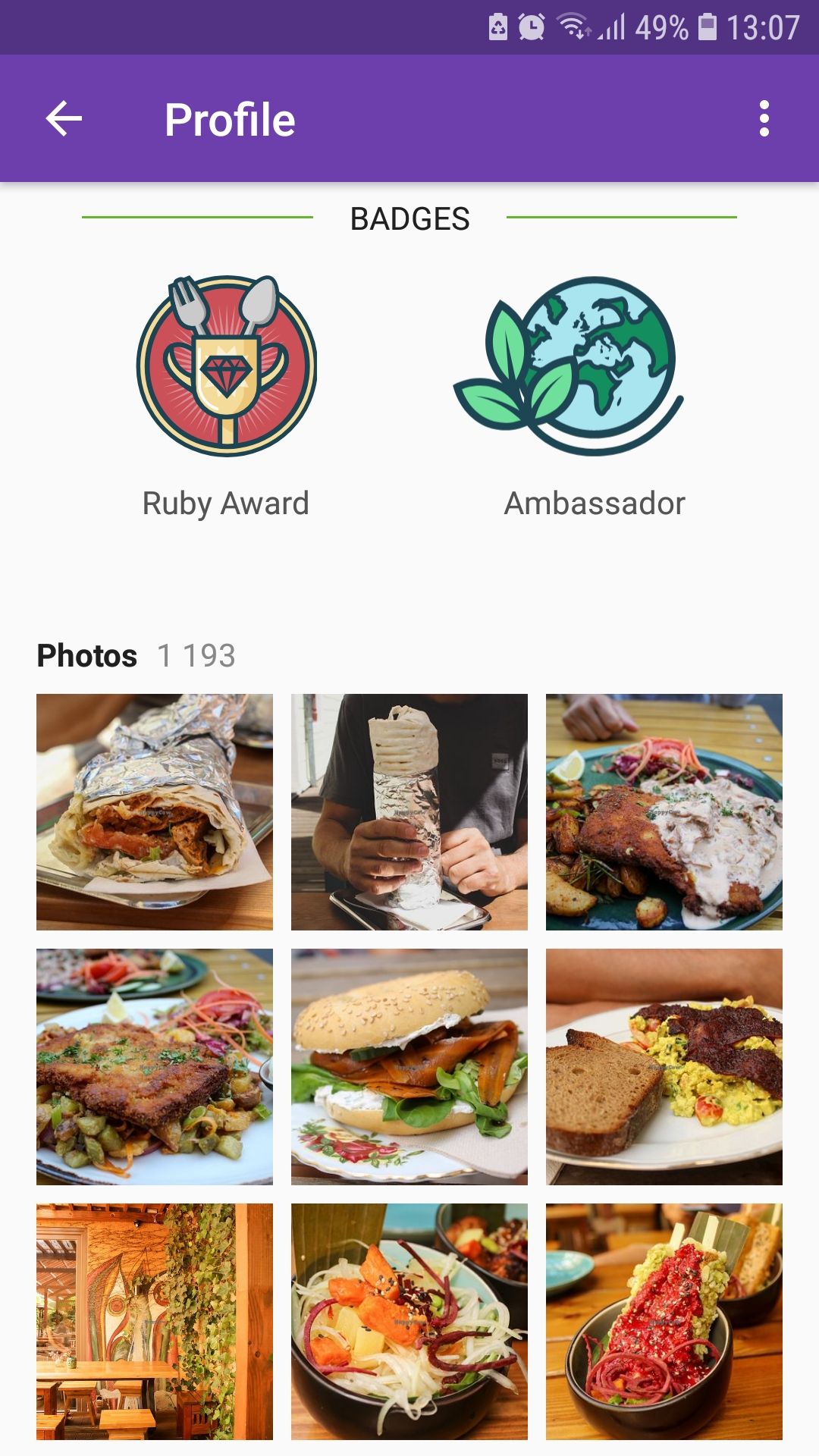 HappyCow mobile food app profile badges