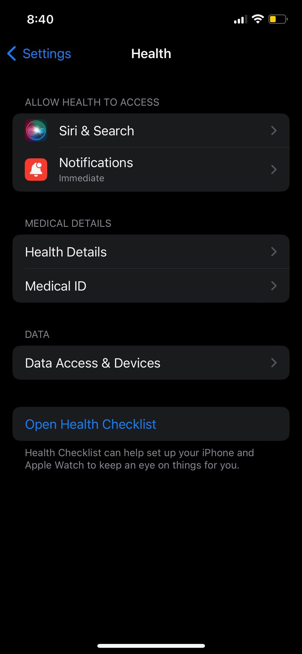 Health Settings iPhone