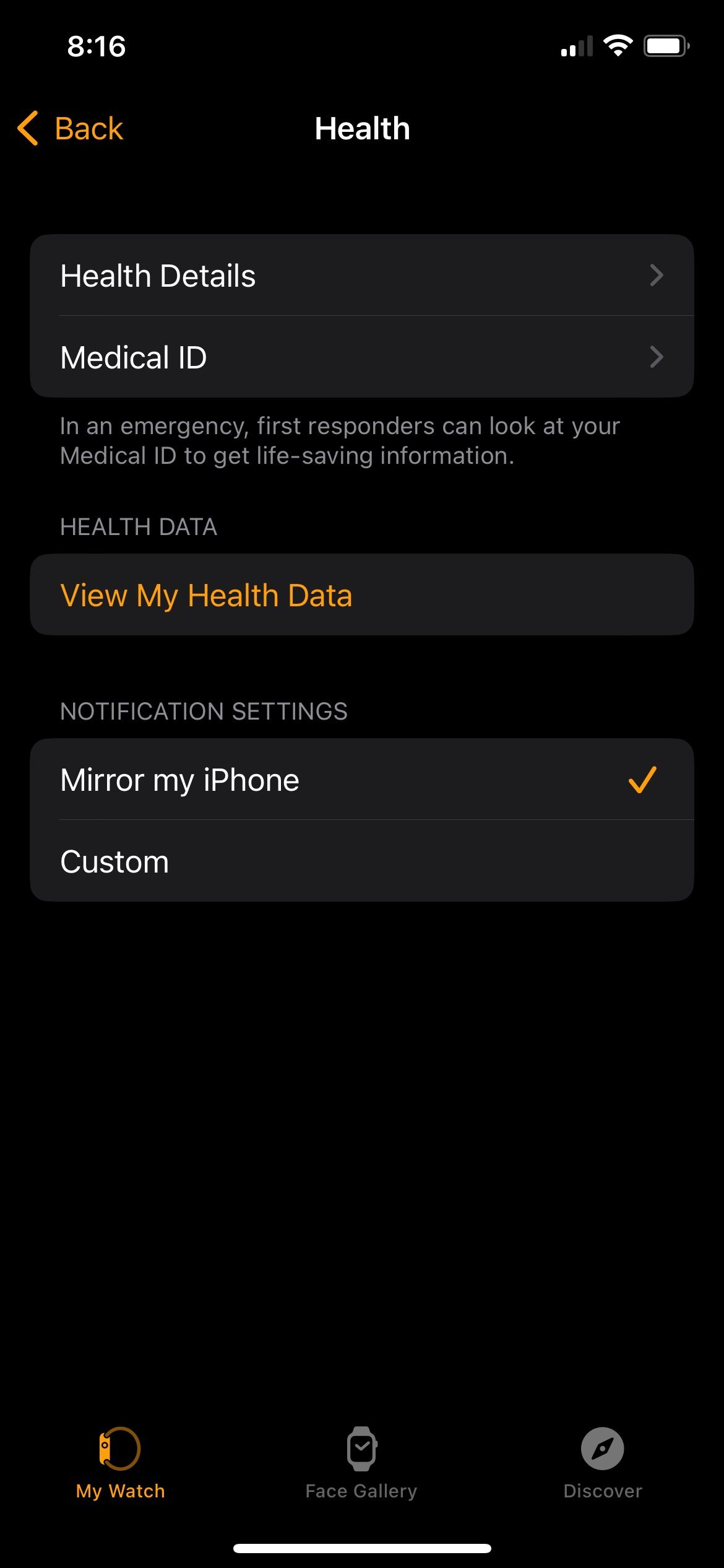 Health settings iPhone