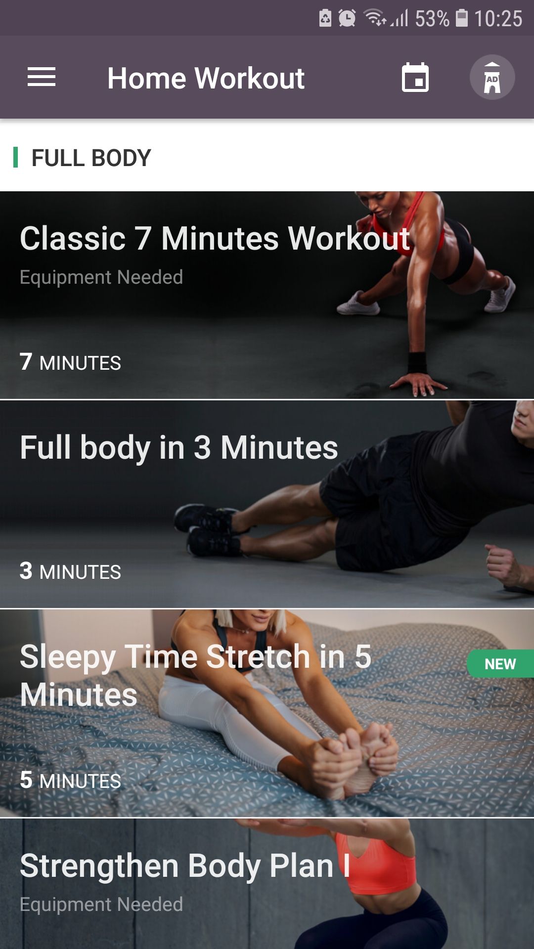 Home workout mobile fitness app full body