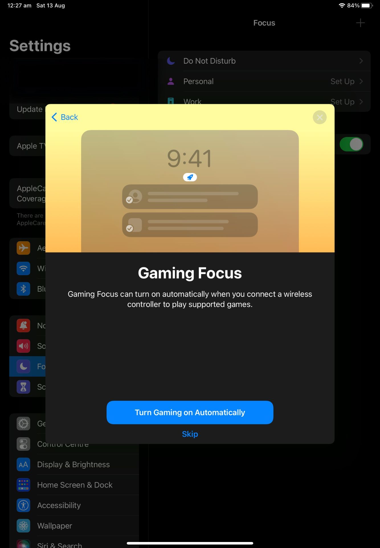 گزینه Gaming Focus خودکار در iPad