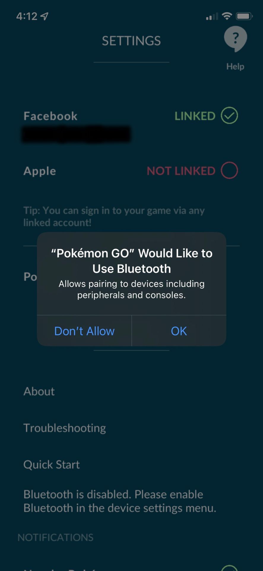How to connect a Poke ball plus to pokemon go press ok to allow Bluetooth access
