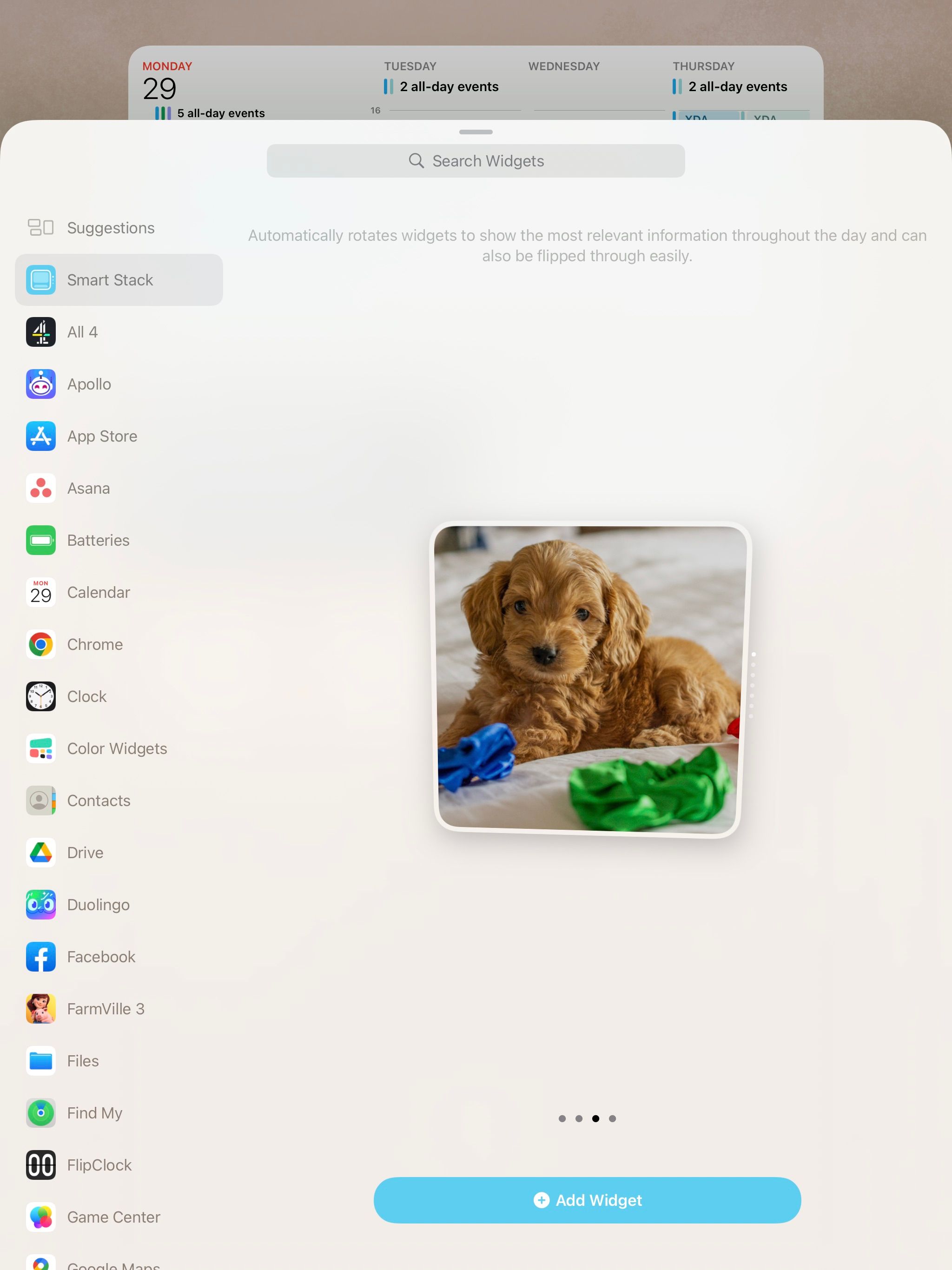 اسکرین شات نحوه افزودن پشته هوشمند به iPad را نشان می دهد