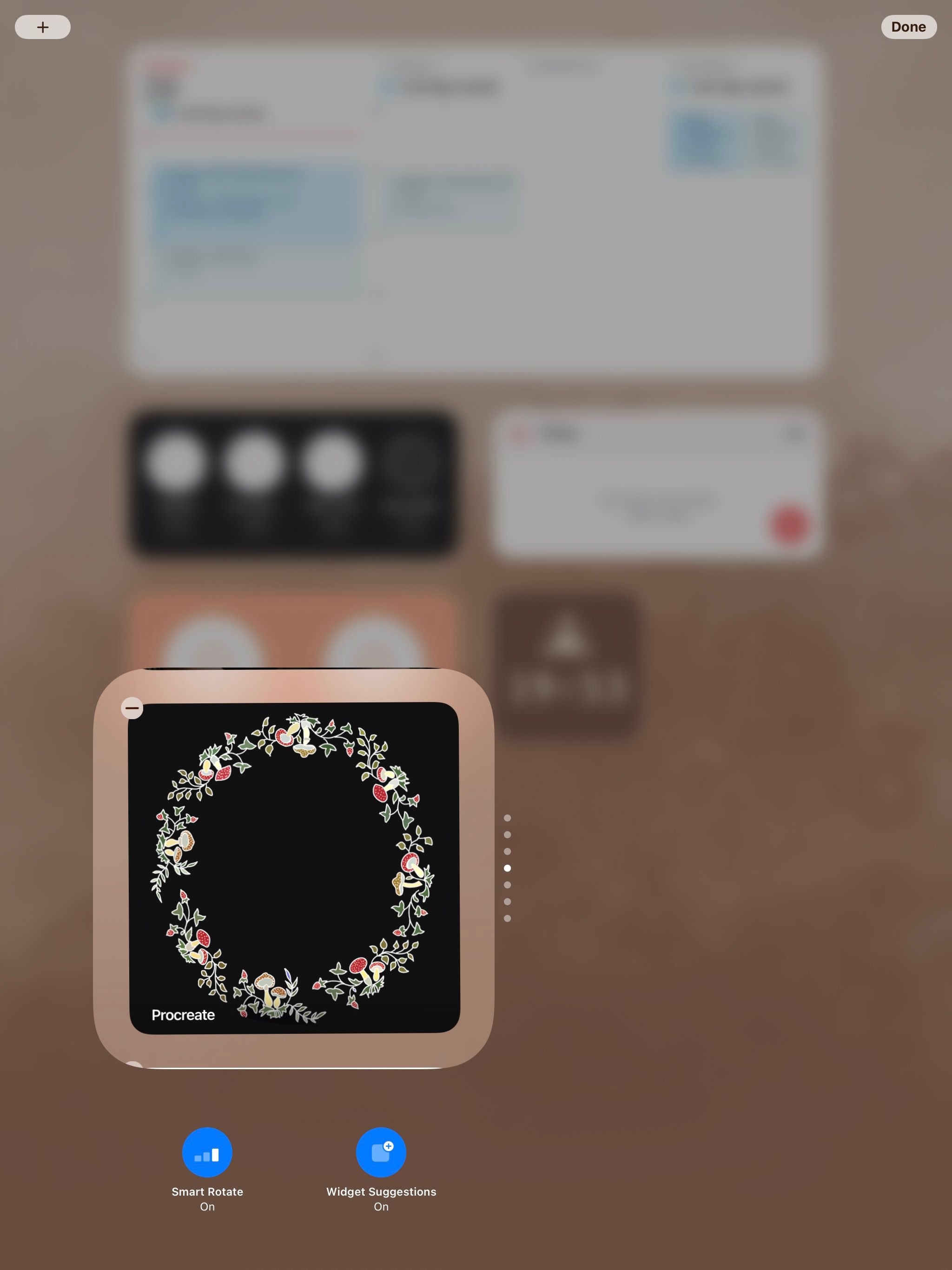 ویجت هوشمند پشته در iPad گزینه های ویرایش را نشان می دهد