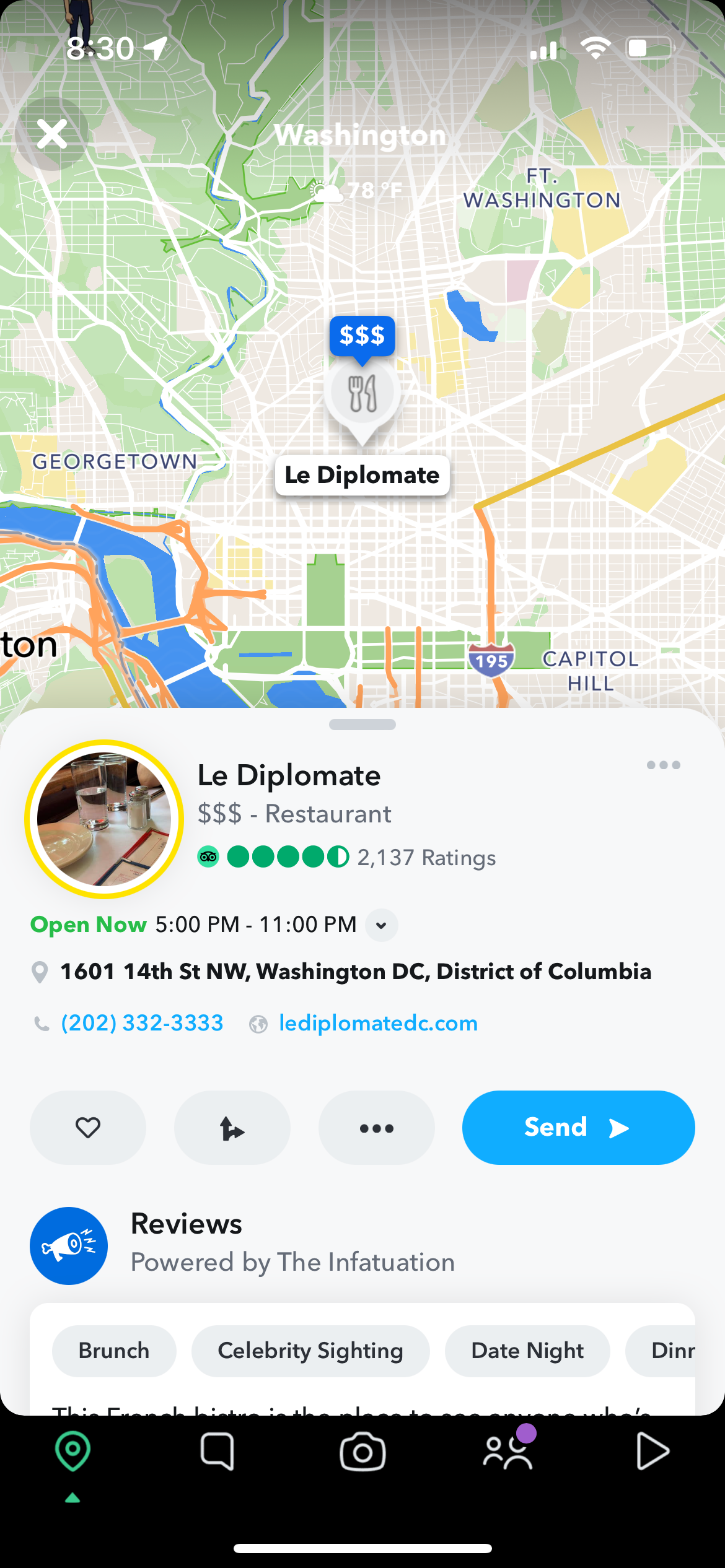 restaurant location on Snap Map