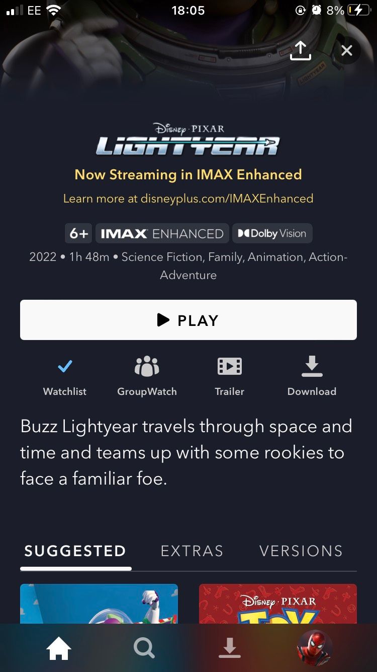 صفحه پیش نمایش فیلم Lightyear همراه با آن به لیست تماشا در برنامه Disney Plus iOS اضافه شده است