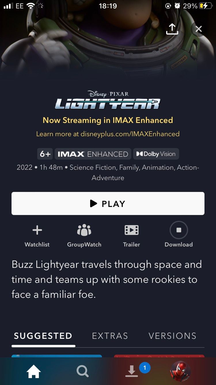 صفحه پیش نمایش فیلم Lightyear با دانلود آن در برنامه Disney Plus iOS