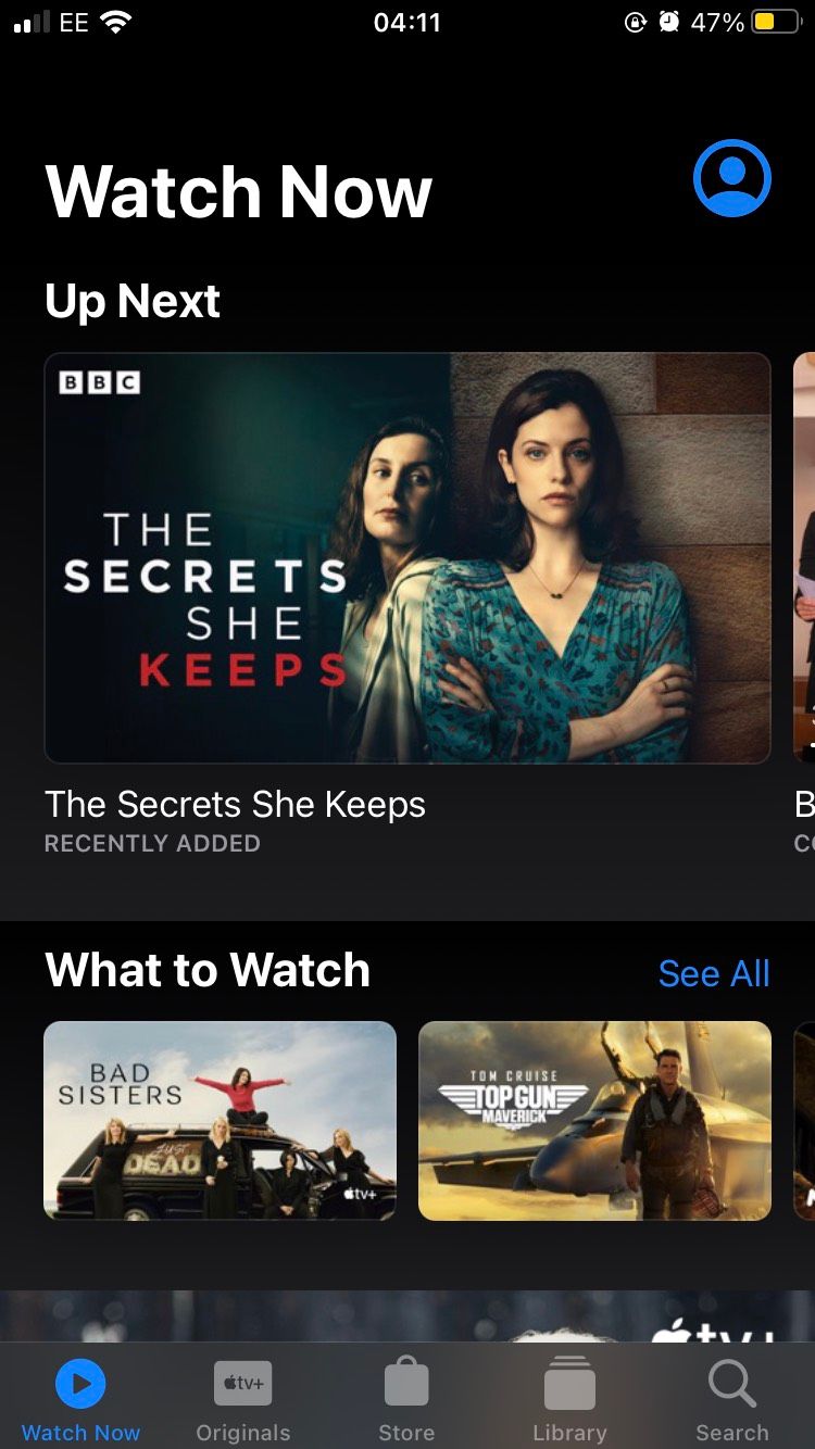 La sección Ver ahora en la aplicación iOS Apple TV Plus