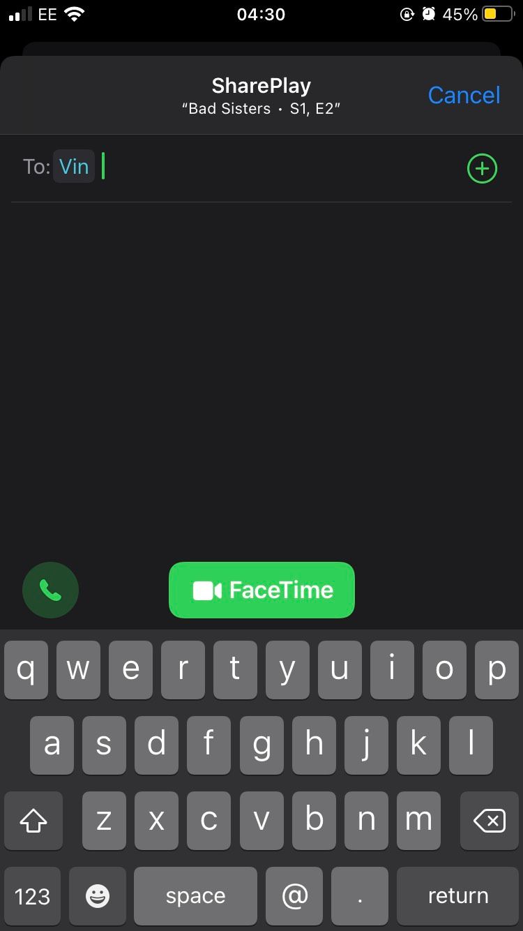The FaceTime invitation screen on the iOS Apple TV Plus app