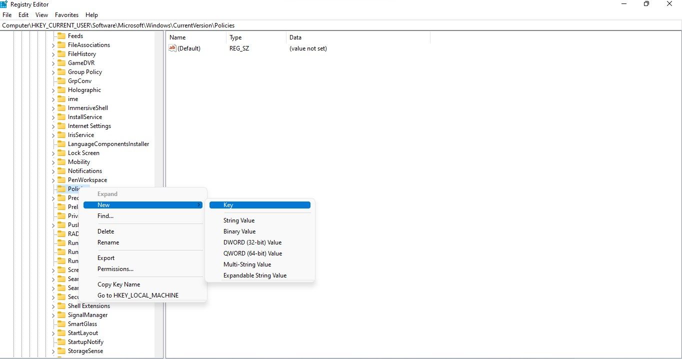 Tweaking Windows Registry Editor by Renaming Newly Created Registry Key under Policies
