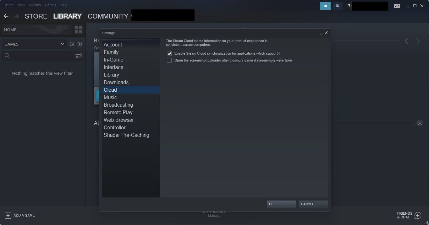 کادر فعال کردن همگام سازی ابری را در تنظیمات Steam Client برای ویندوز علامت بزنید