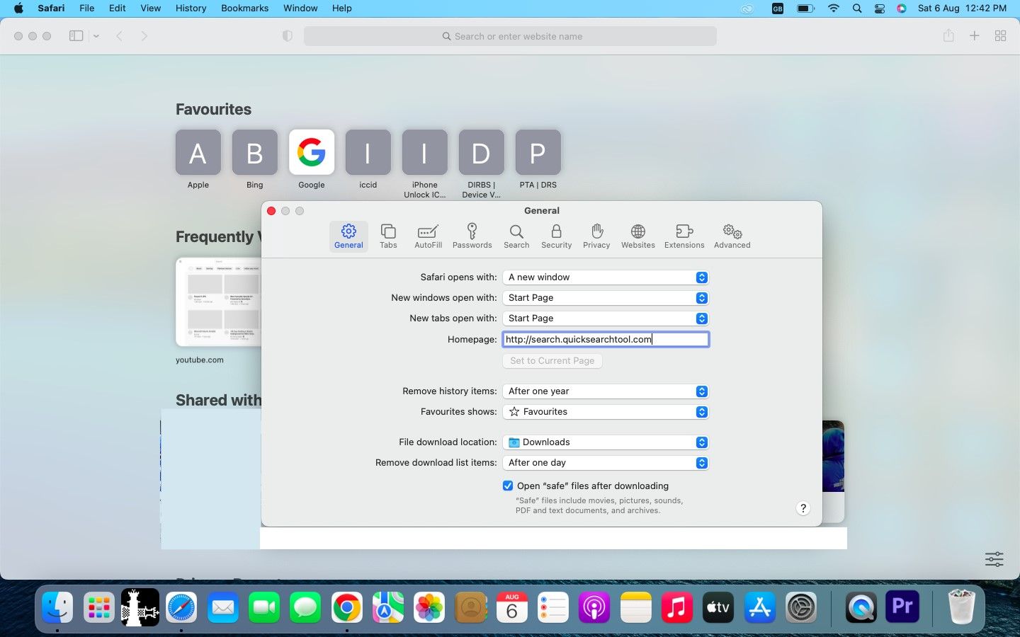 Removing Quick Search Tool’s URL from Homepage Section in Safari for Mac
