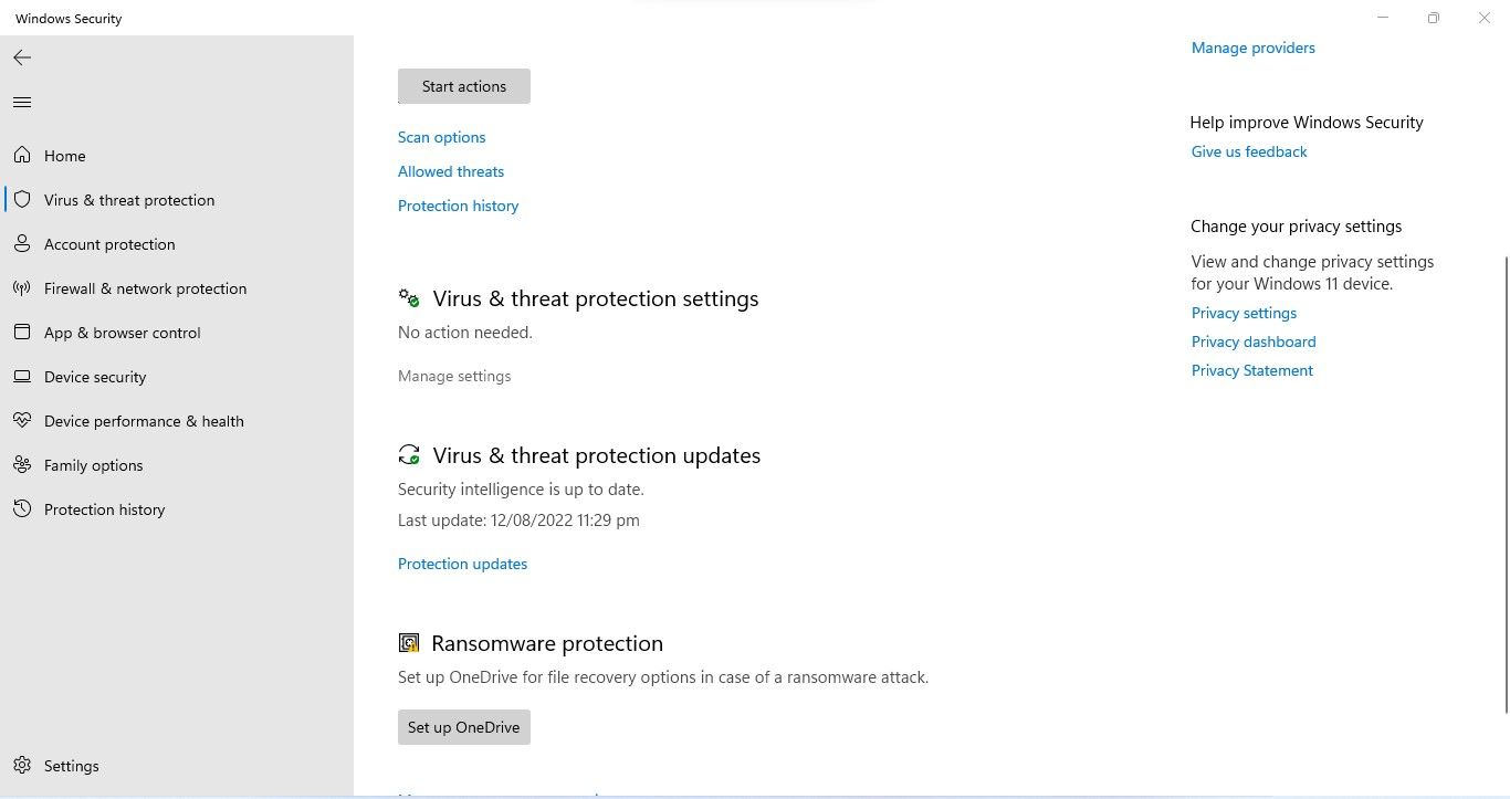 Opening Manage Settings Option under Virus and Threat Protection Settings  in Windows Security App