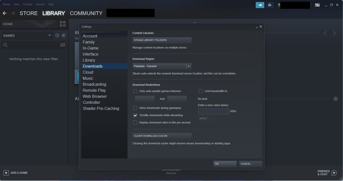 با کلیک بر روی پوشه کتابخانه Steam در تب دانلودها در تنظیمات استیم