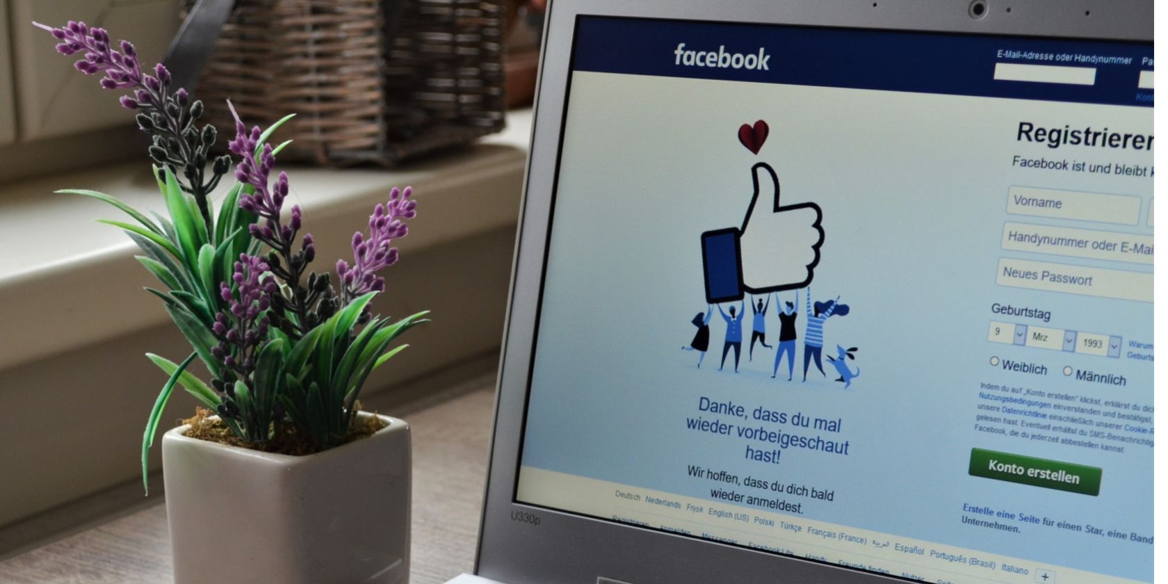 Laptop showing Facebook page