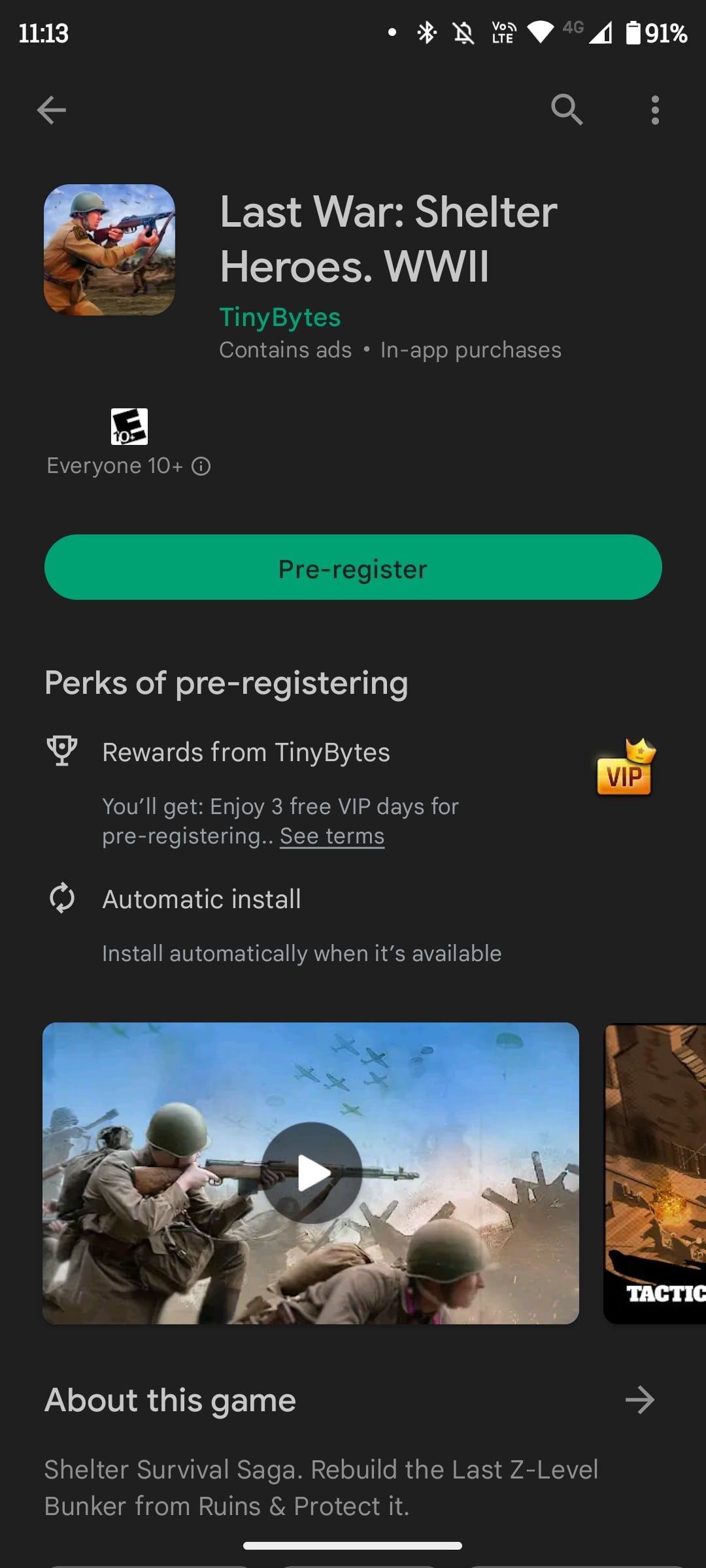 Last War Pre-register app store page with perks