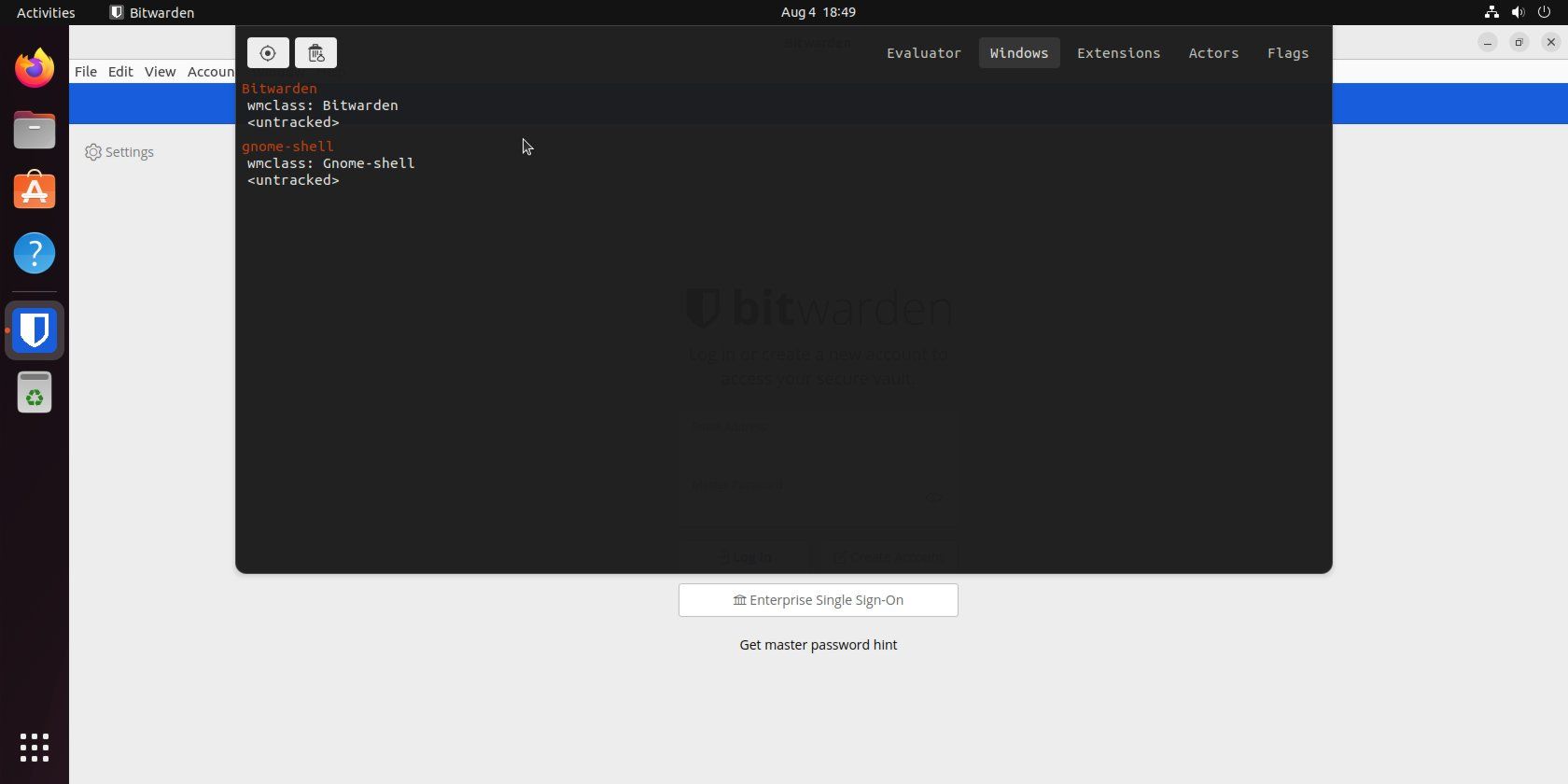 ​​​​​​​Ubuntu desktop with the GNOME Shell Looking Glass drop-down