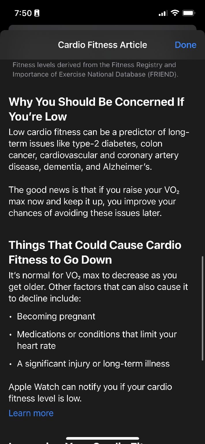 Low cardio fitness risks Health app iPhone