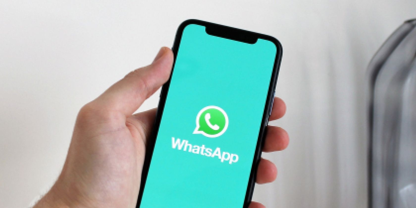 Рука держит iPhone с логотипом WhatsApp на экране