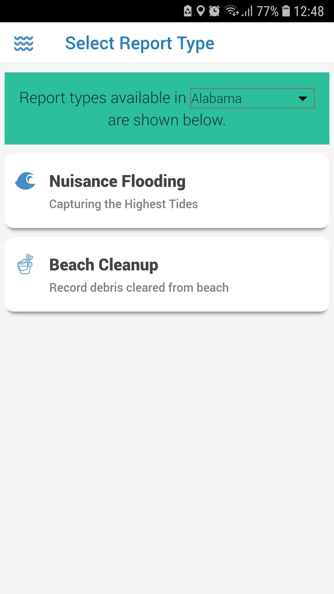 MyCoast mobile cleanup app report types