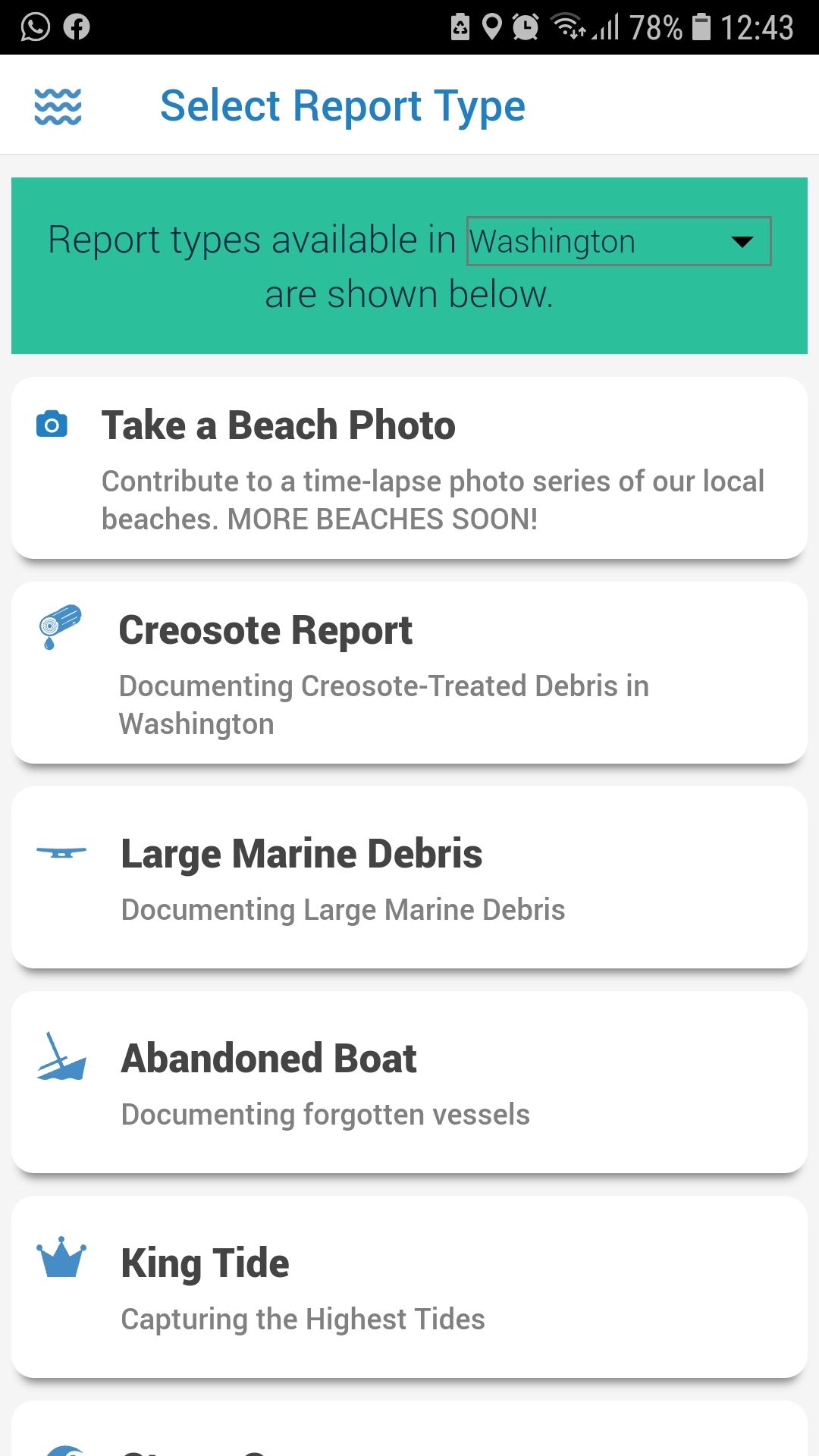 MyCoast mobile cleanup app report