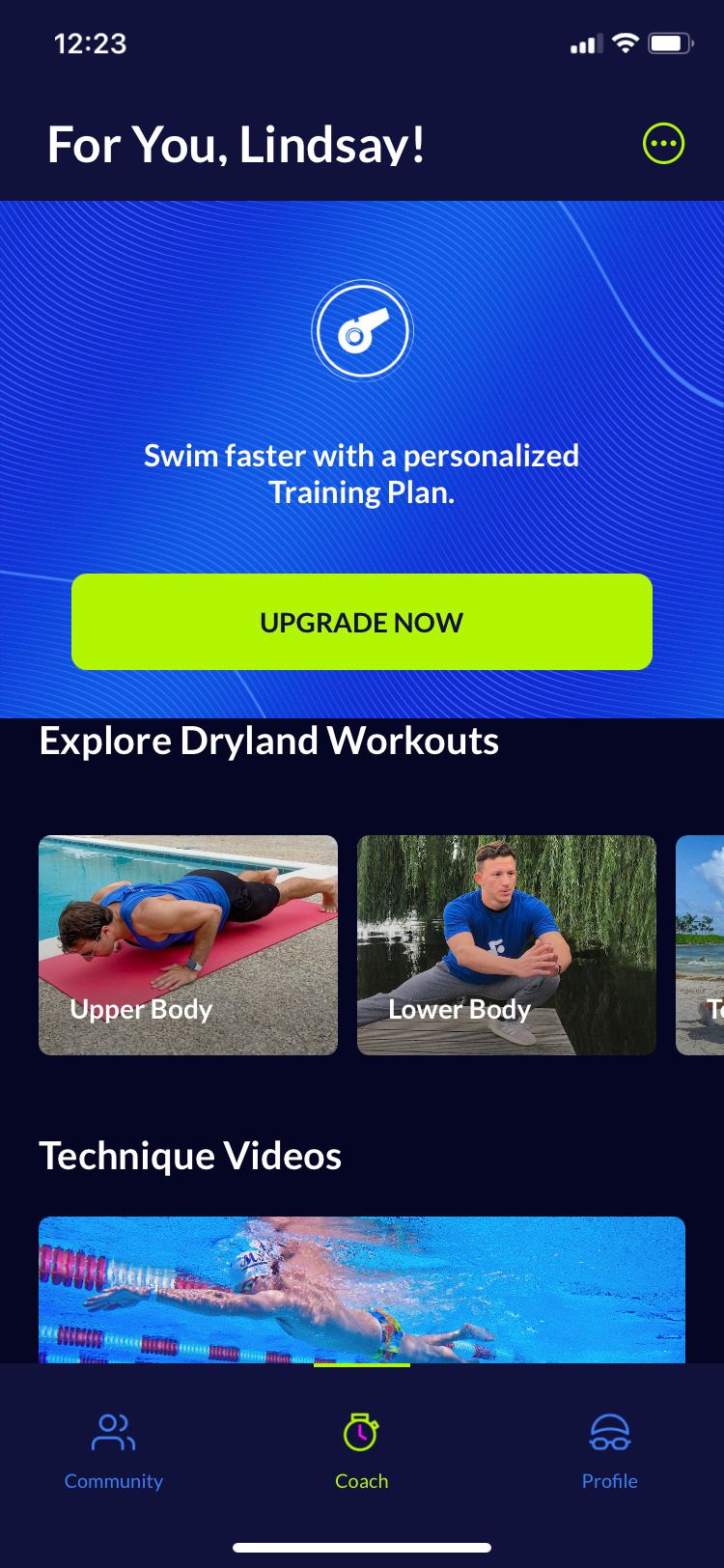 MySwimPro coach screen