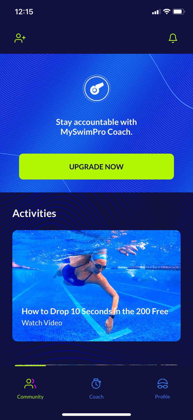 MySwimPro community screen