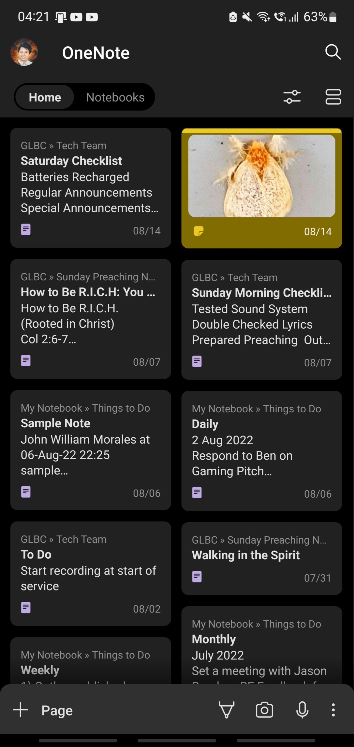 OneNote Android Home screen 1