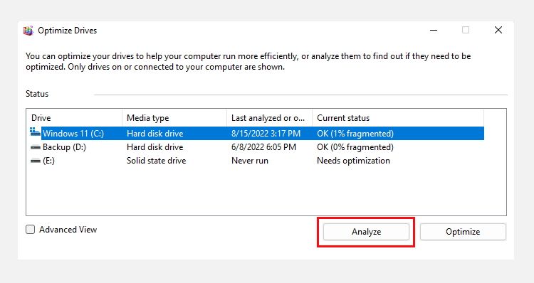 Optimize Drives In Windows