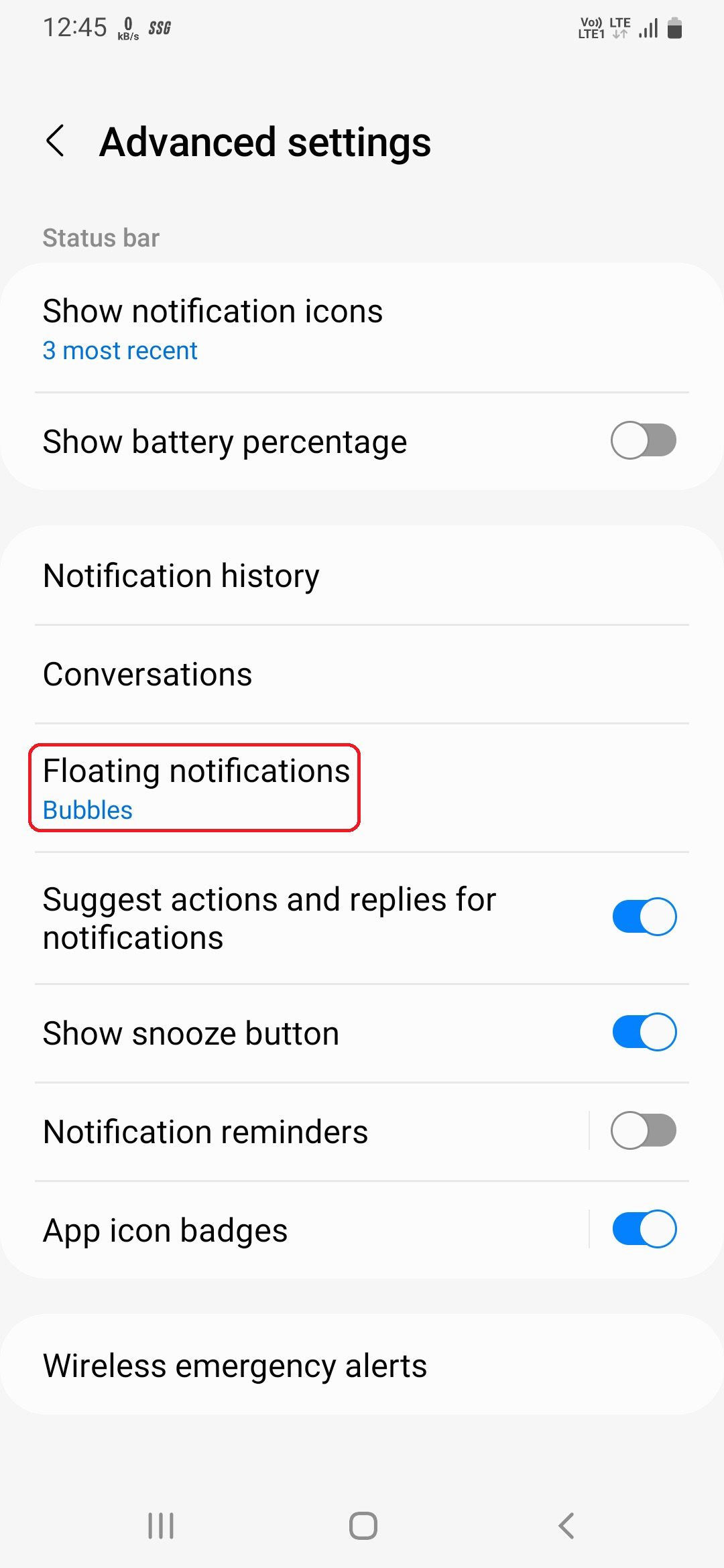 Option to enable floating notifications in advanced settings