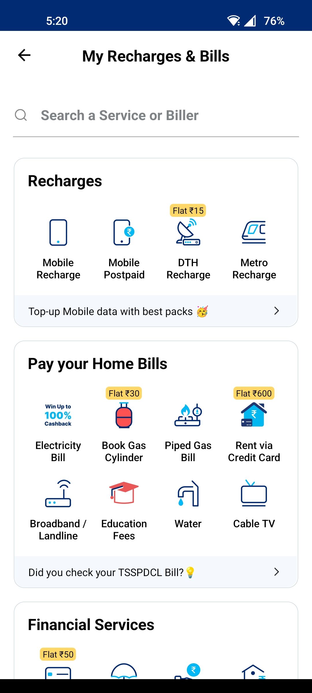 لیست Paytm از میانبرها و گزینه های شارژ سریع