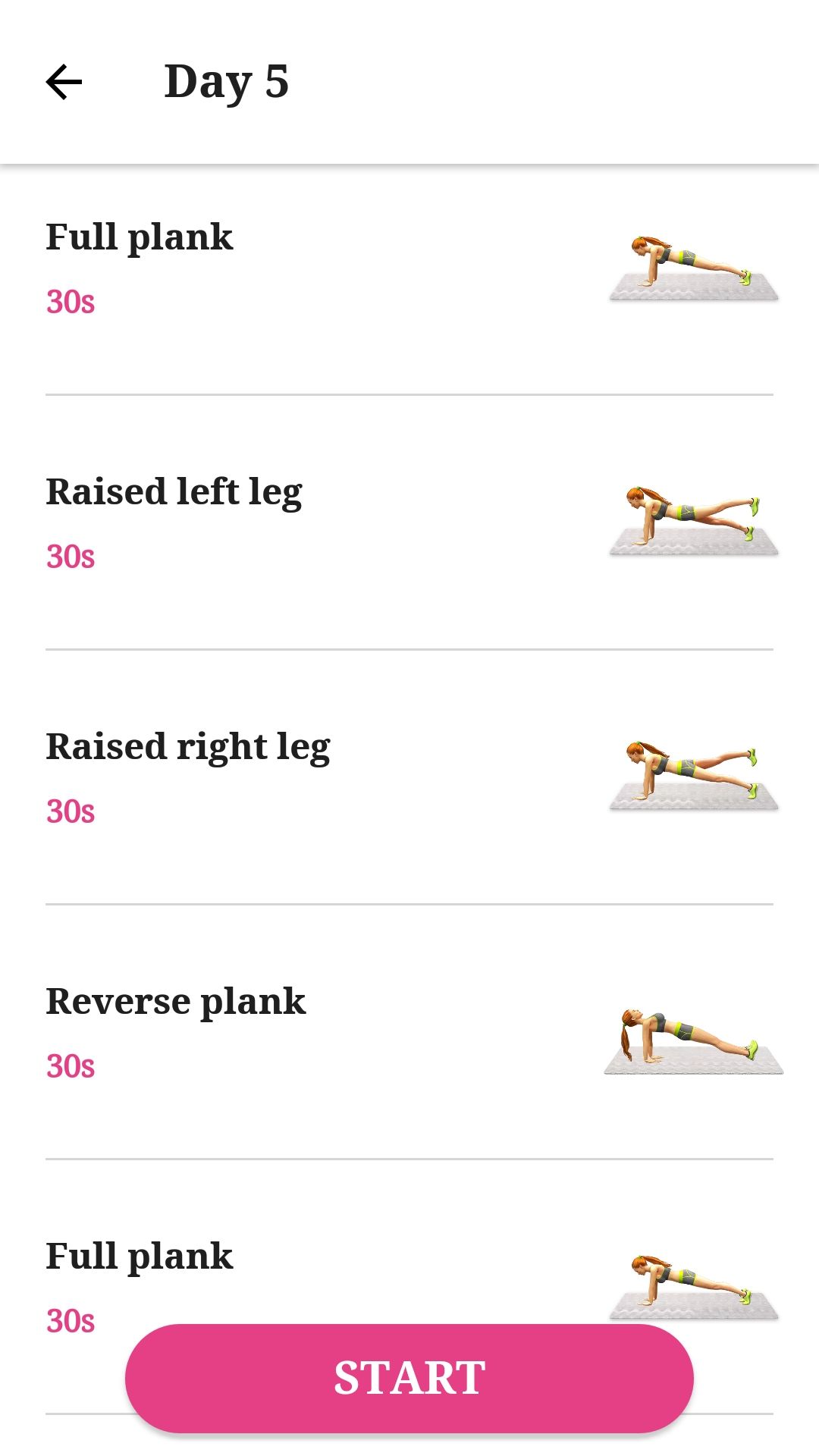 Plank Workout mobile exercise app day 5